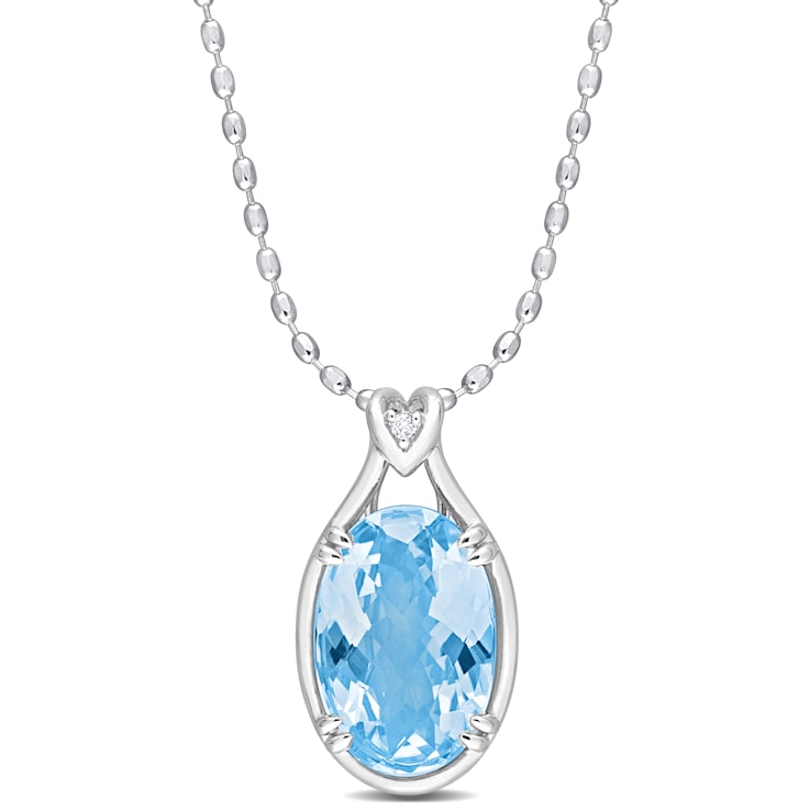 13 1/2 CT TGW Sky Blue Topaz and White Topaz Solitaire Pendant with
Chain in Sterling Silver