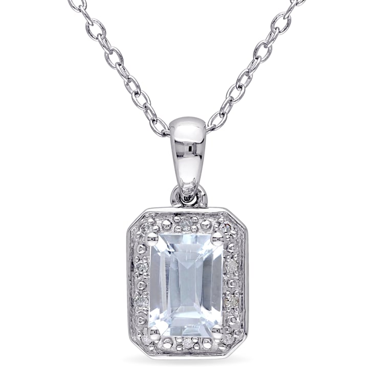 1 CT TGW Aquamarine and Diamond Accent Pendant with Chain in Sterling Silver