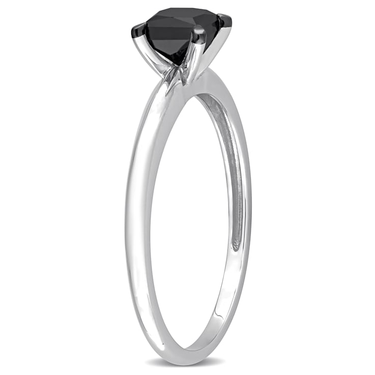 3/4 ct Black Diamond Solitaire Engagement Ring in 14K White Gold