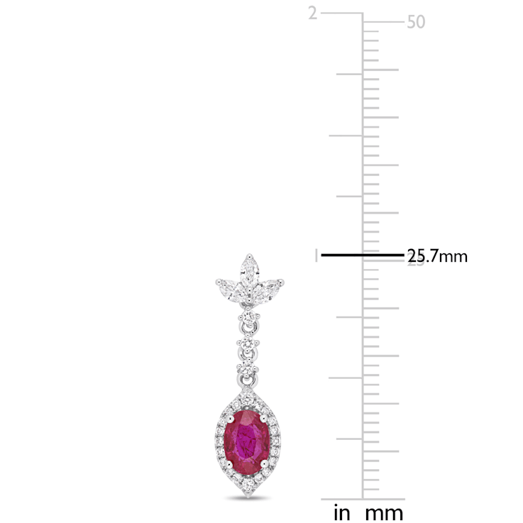1 7/8 CT TGW Ruby-CN and 3/4 CT TW Diamond Dangle Earrings in 14K White Gold