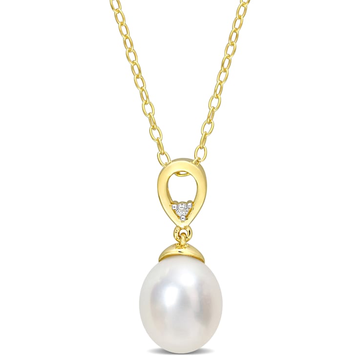 8-9MM South Sea Cultured Pearl and White Topaz Pendant with Chain in
Yellow Plated Sterling Silver