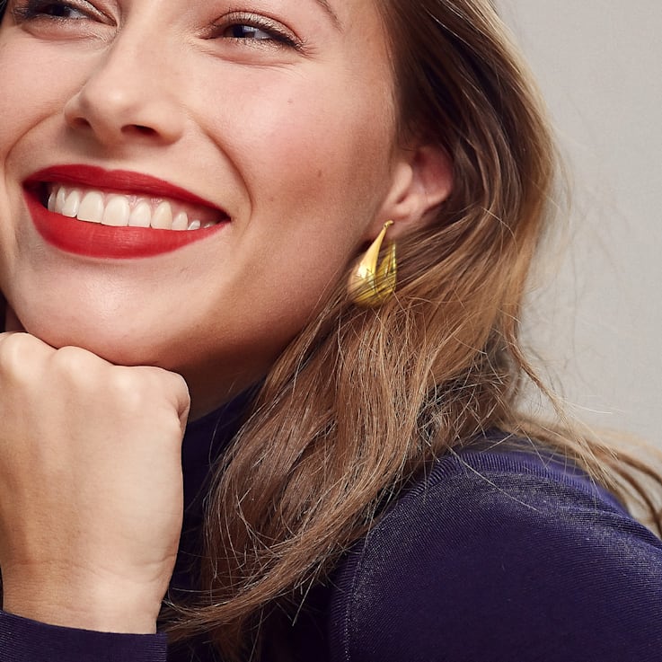 33mm Teardrop Hoop Earrings in 14k Gold