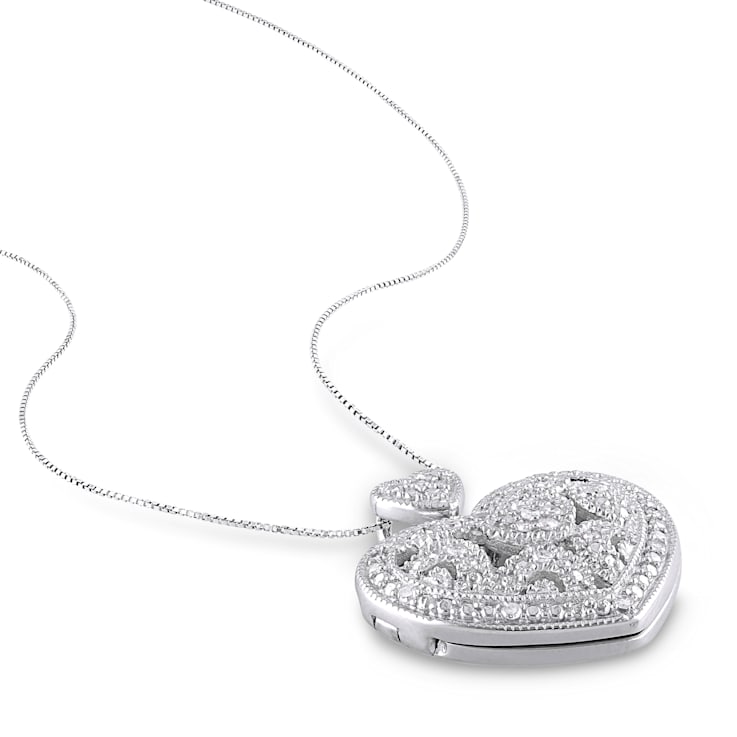 Diamond Heart Locket Pendant with Chain in Sterling Silver