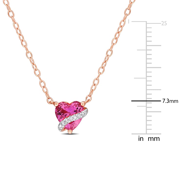 1 CT TGW Created Pink Sapphire and Diamond Accent Pendant with Chain in
Rose Plated Sterling Silver