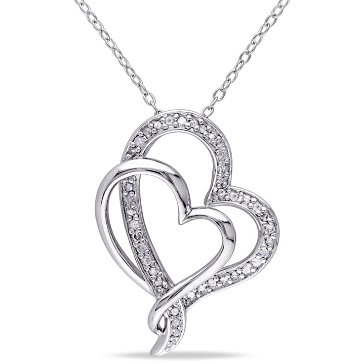 1/4 CT TW Diamond Interlocking Heart Pendant with Chain in Sterling Silver