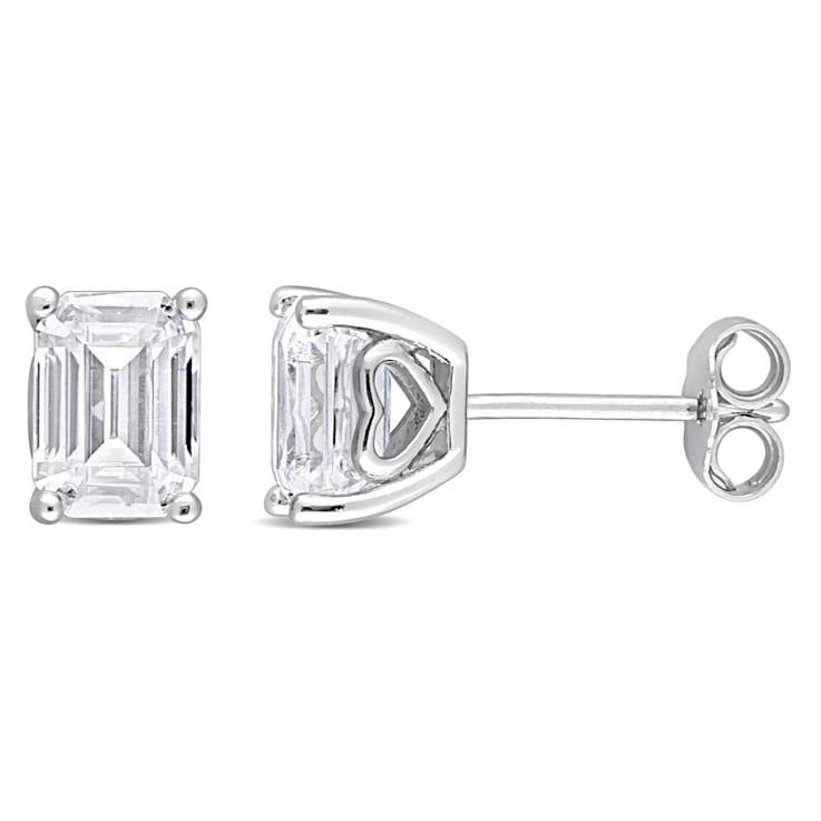 2 CT TGW Emerald Cut Created Moissanite Stud Earrings in Sterling Silver
