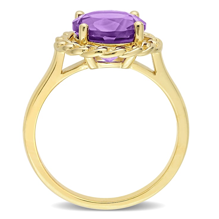 2 1/4 CT TGW African-Amethyst Halo Link Ring in Yellow Plated Sterling Silver