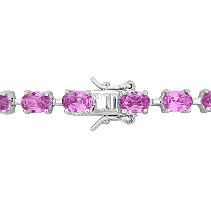 13 1/2 CT TGW Created Pink Sapphire Tennis Bracelet in Sterling Silver