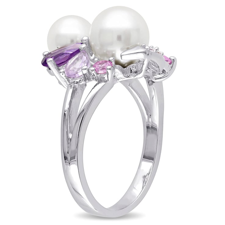 6.5-8MM Freshwater Cultured Pearl & 1 3/8 CT TGW Multi Gem Ring in
Sterling Silver