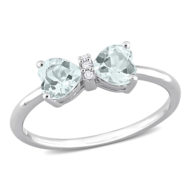 3/4 CT TGW Aquamarine and Diamond Accent Bow Ring in Sterling Silver