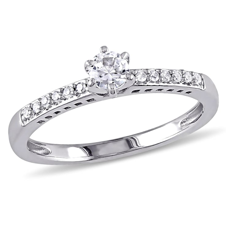 1/4 CT TGW Created White Sapphire and Diamond Accent Ring in Sterling Silver