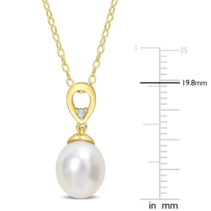 8-9MM South Sea Cultured Pearl and White Topaz Pendant with Chain in
Yellow Plated Sterling Silver