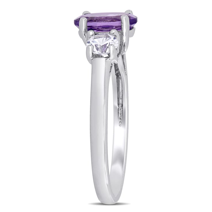 1 4/5 CT TGW Amethyst and Created White Sapphire 3-Stone Ring in
Sterling Silver