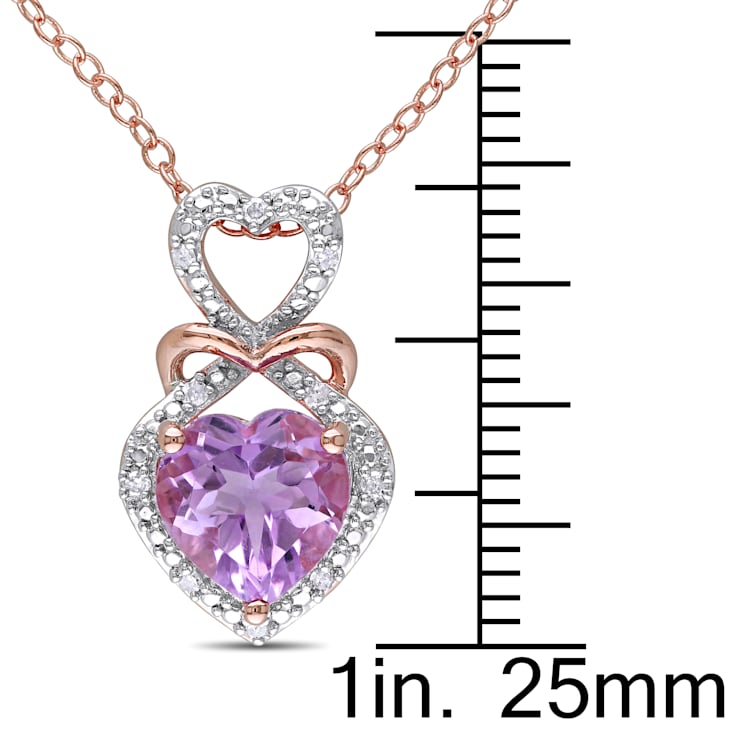 1 5/8 CTW Rose de France and Diamond Triple Heart Halo Pendant with
Chain in 2-Tone Sterling Silver