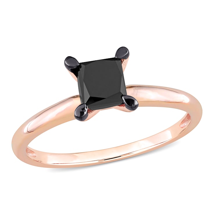 1 ct Black Diamond Solitaire Engagement Ring in 14K Rose Gold