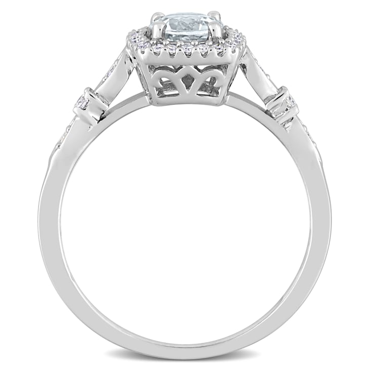 3/8 CT TGW Aquamarine and 1/7 CT TW Diamond Halo Ring in Sterling Silver