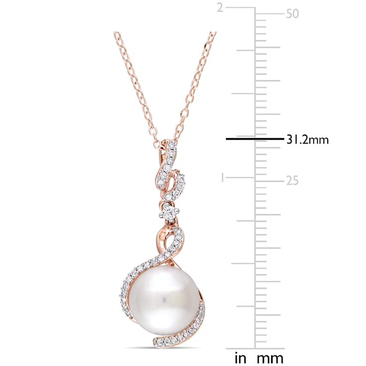 10-10.5MM Freshwater Cultured Pearl and 1/6 CT TW Diamond Pendant in
Rose Plated Sterling Silver
