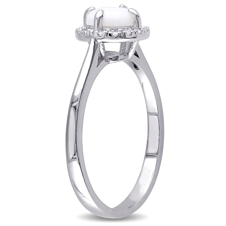 1/2 CT TGW Opal and 1/10 CT TW Diamond Halo Ring in Sterling Silver