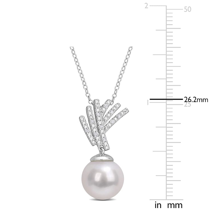 11-12mm Freshwater Cultured Pearl and Diamond Accent Drop Pendant with
Chain in Sterling Silver