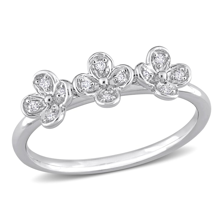 0.06 CT TW Diamond Floral Band in Sterling Silver
