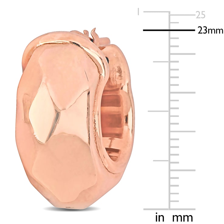 23MM Wide Diamond Cut Huggie Earrings in 18K Rose Gold Over Sterling Silver