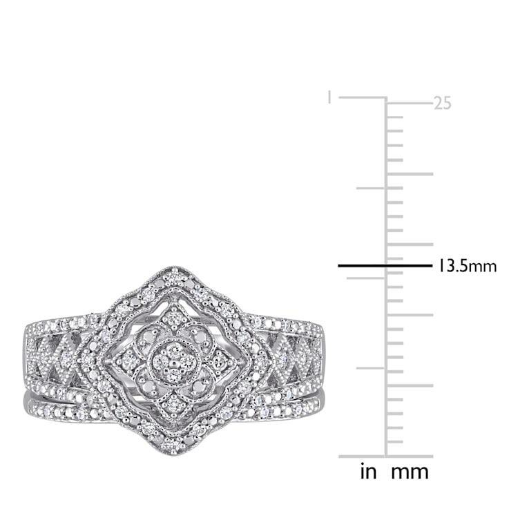 1/4 CT TW Diamond Halo Bridal Set in Sterling Silver