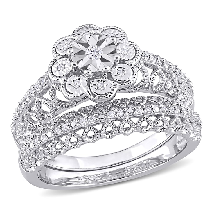 1/6 CT TW Diamond Vintage Bridal Set in Sterling Silver