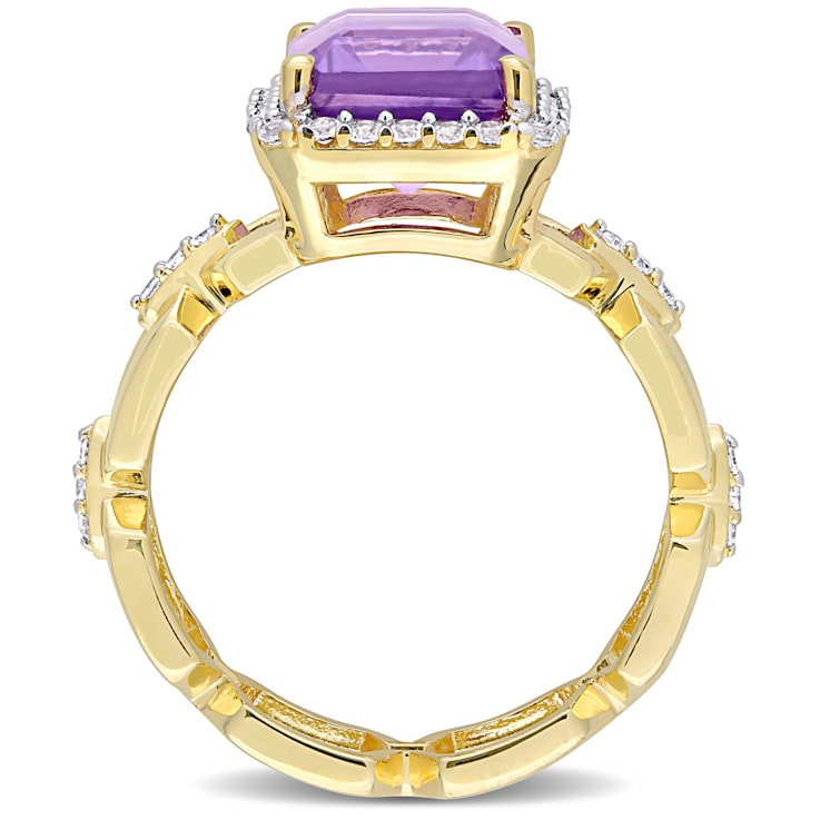 3 1/2 CT TGW  Multi-Gemstones and Diamond Accent Link Ring in Yellow
Plated Sterling Silver