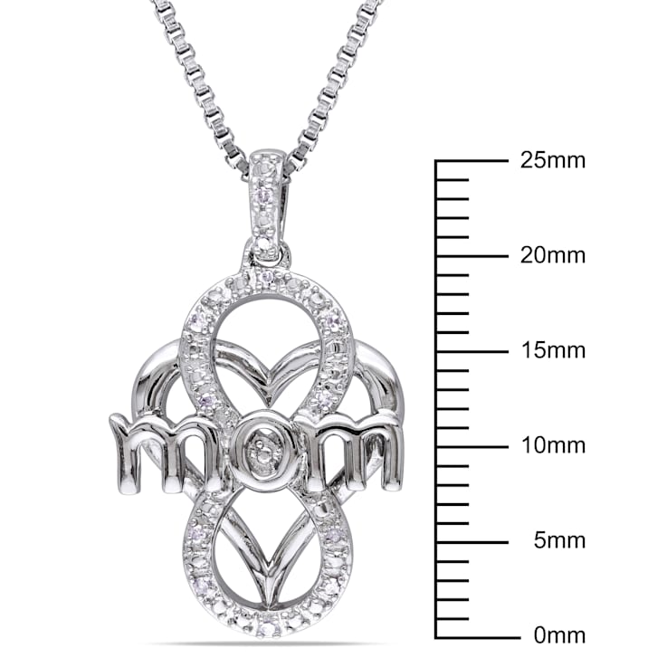 Diamond Infinity Heart "Mom" Pendant with Chain in Sterling Silver