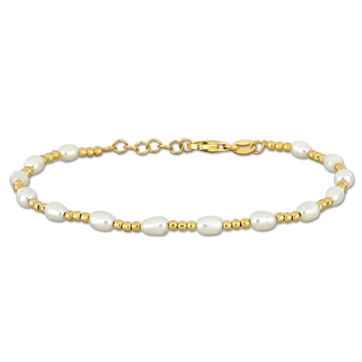 3.5-5MM Freshwater Cultured Pearl Station Bead Bracelet in Yellow Plated
Sterling Silver