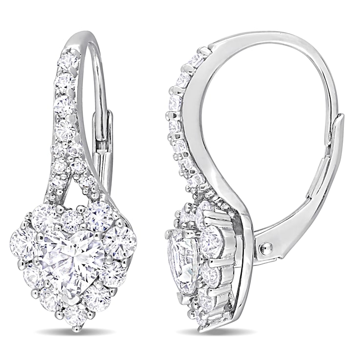 2 2/5 CT TGW Created White Sapphire Halo Heart Earrings in Sterling Silver