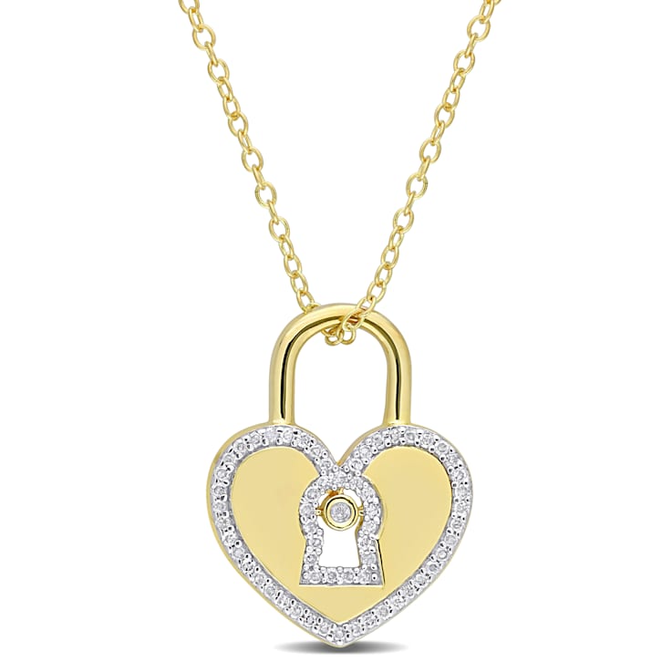 1/5ctw Diamond Heart Lock Pendant with Chain in 18K Yellow Gold Over
Sterling Silver