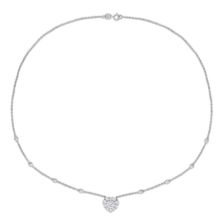 2 CT DEW Created Moissanite Halo Heart Necklace in Sterling Silver