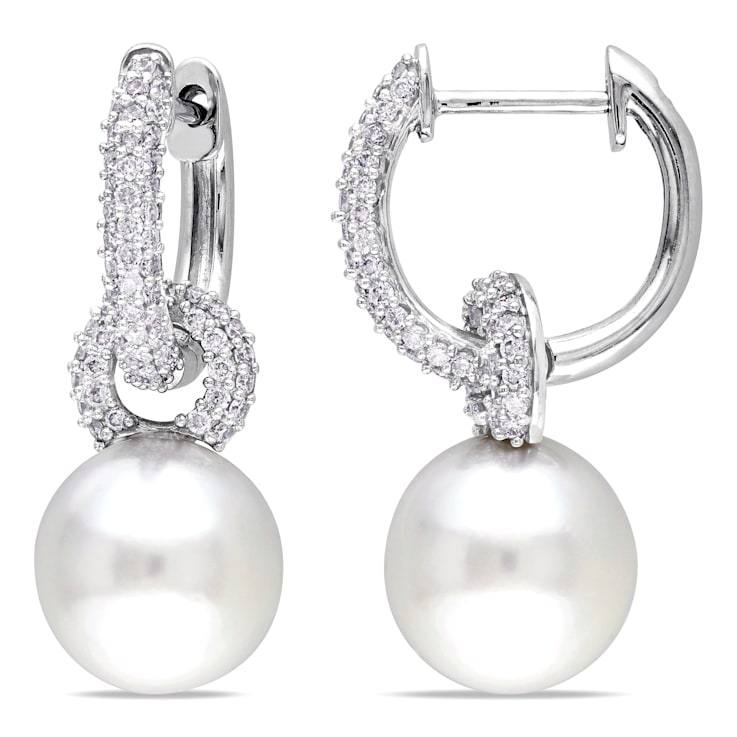 9-9.5MM South Sean Cultured Pearl and 1/2 CT TW Diamond Earrings in 14K
White Gold