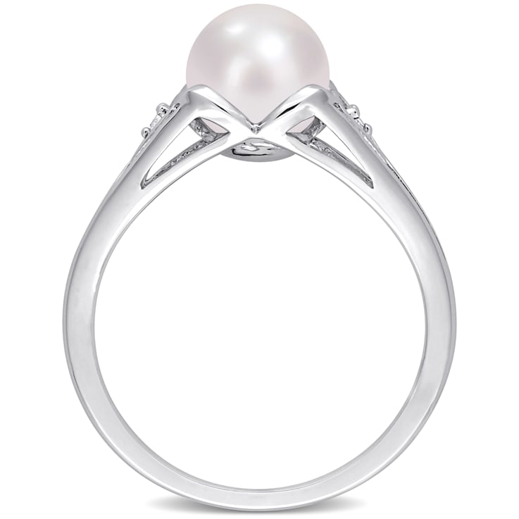 7-7.5MM Freshwater Cultured Pearl and Diamond Accent Split-Shank Ring in
Sterling Silver