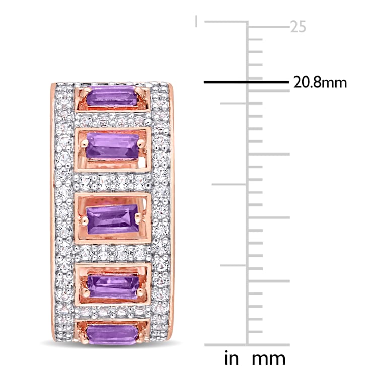 2 1/2ctw African Amethyst and White Topaz Hoop Earrings in 18K Rose Gold
Over Sterling Silver