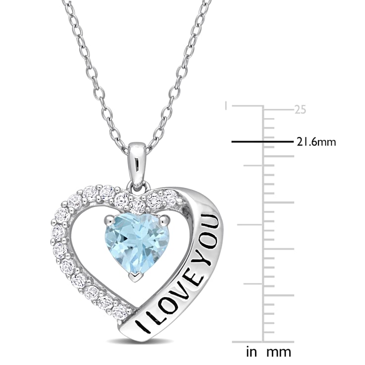 1 7/8 CT TGW Sky Blue and White Topaz Heart "I love You" Heart
Pendant with Chain in Sterling Silver