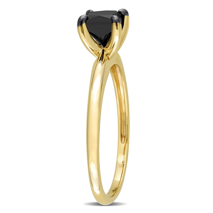 1 ct Black Diamond Solitaire Engagement Ring in 10K Yellow Gold