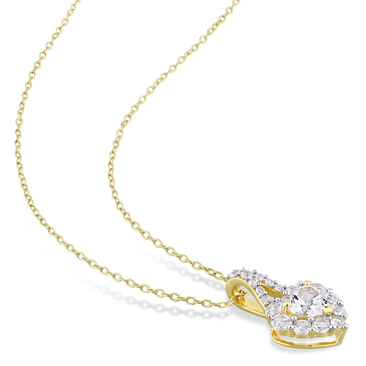 2 7/8 CT TGW Created White Sapphire Halo Heart Pendant With Chain in
Yellow Plated Sterling Silver