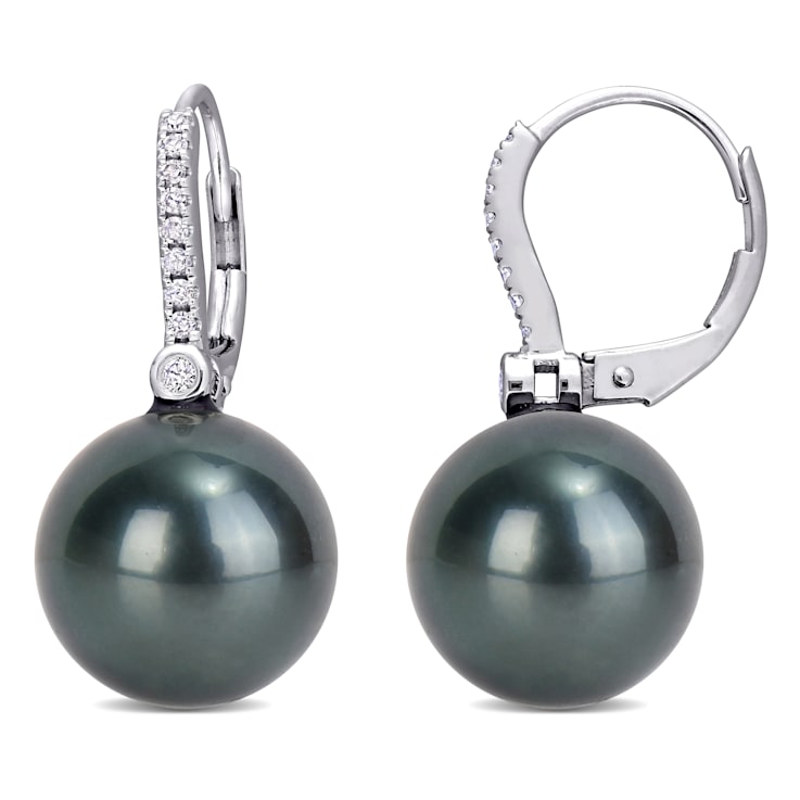 11-12MM Tahitian Cultured Pearl and 1/8 CT TW Diamond Earrings in 10K
White Gold