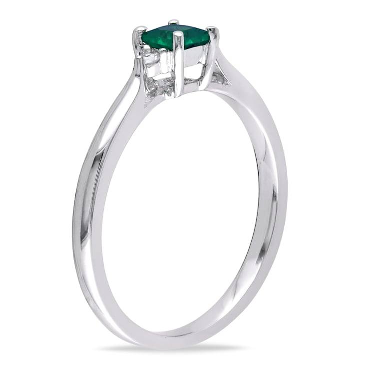 1/5 TGW Created Emerald and Diamond Accent Ring in Sterling Silver