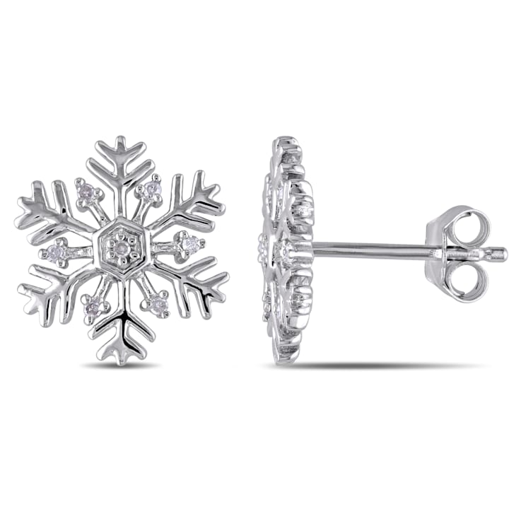 Diamond Snowflake Stud Earrings in Sterling Silver