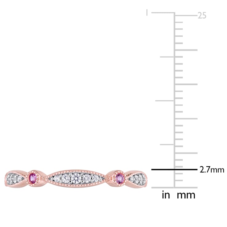 3/8 CTW Created Pink and Created White Sapphire Anniversary Band in Rose
Plated Sterling Silver