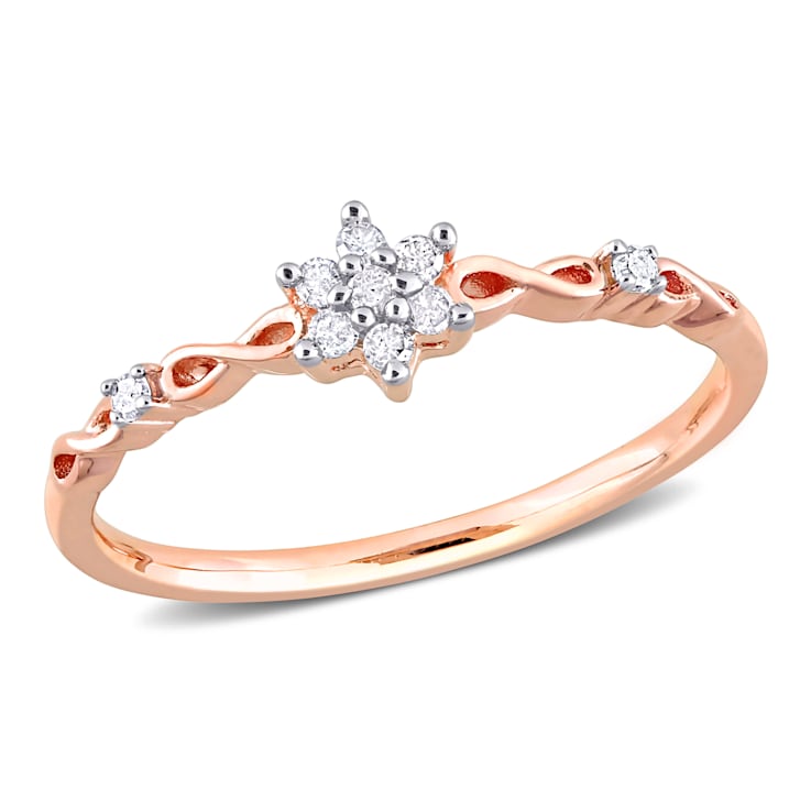 1 10ctw Diamond Floral Promise Ring in 18K Rose Gold Over Sterling Silver