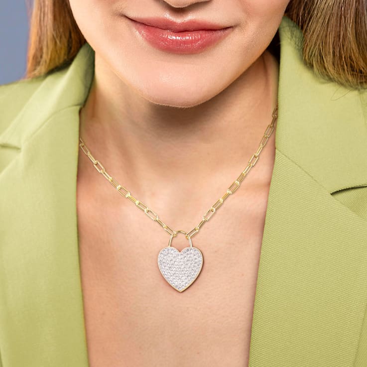 4 1/2 CT TGW Created White Sapphire Heart Pendant with Chain in Yellow
Plated Sterling Silver