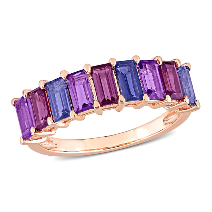 2 1/6 CT TGW Amethyst-Brazil, Rhodolite and Iolite Semi-Eternity Ring in
Rose Plated Sterling Silver