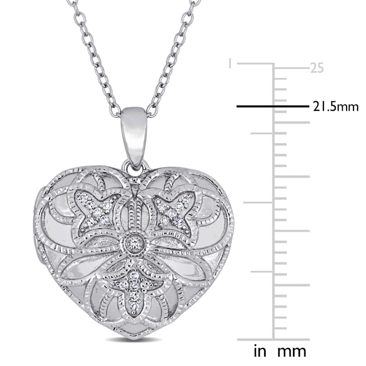 Diamond Accent Embossed Vintage Filigree Heart Locket Pendant with Chain
in Sterling Silver