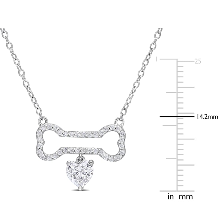 3/4 CT DEW Created Moissanite Dog Bone with Hanging Heart Necklace in
Sterling Silver
