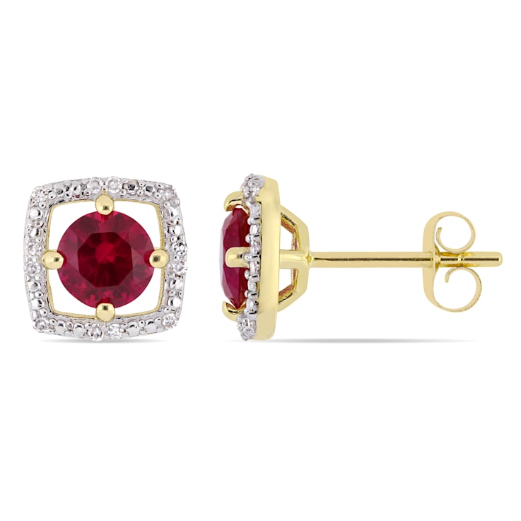 1 1/6 CT TGW Created Ruby and Diamond Accent Square Stud Earrings in 10K
Yellow Gold
