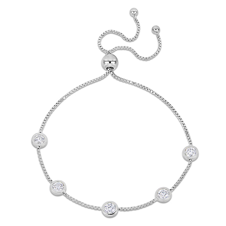 1 1/4 CT DEW Created Moissanite Station Bolo Bracelet in Sterling Silver